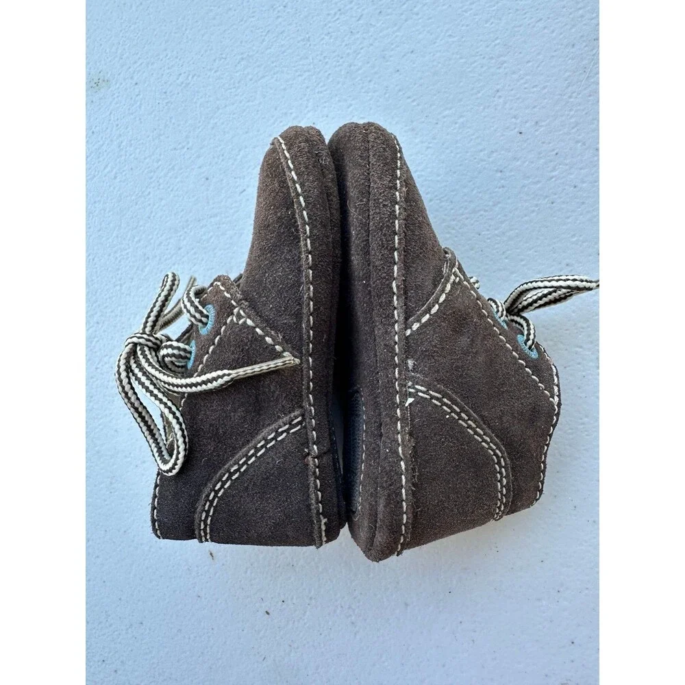 Vintage Baby Gap Crawlers Brown Cow Suede Twill Laces Chukka Ankle Booties 2